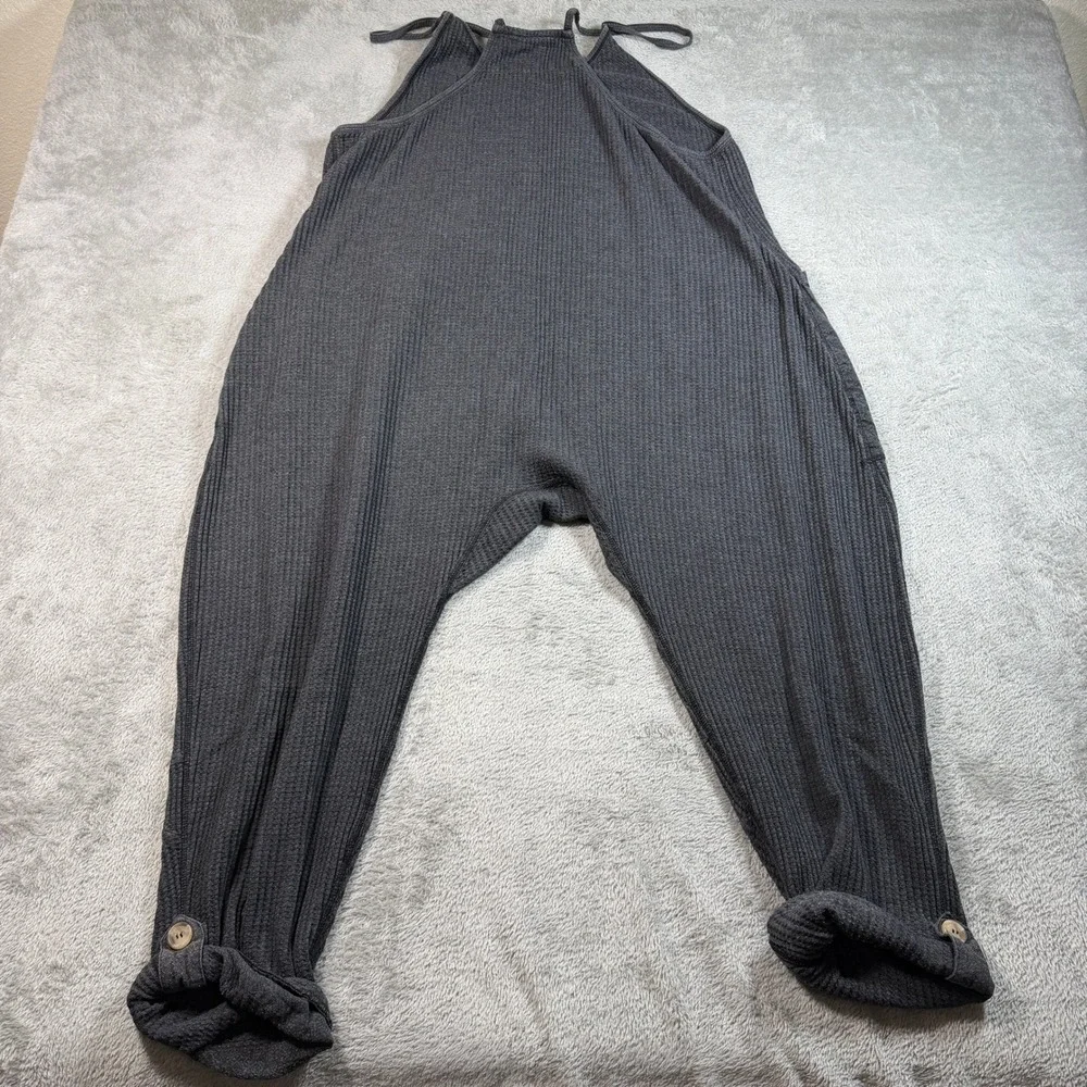 Free People FP One Frankie Jumpsuit Women Small Gray Harem Waffle Knit Boho